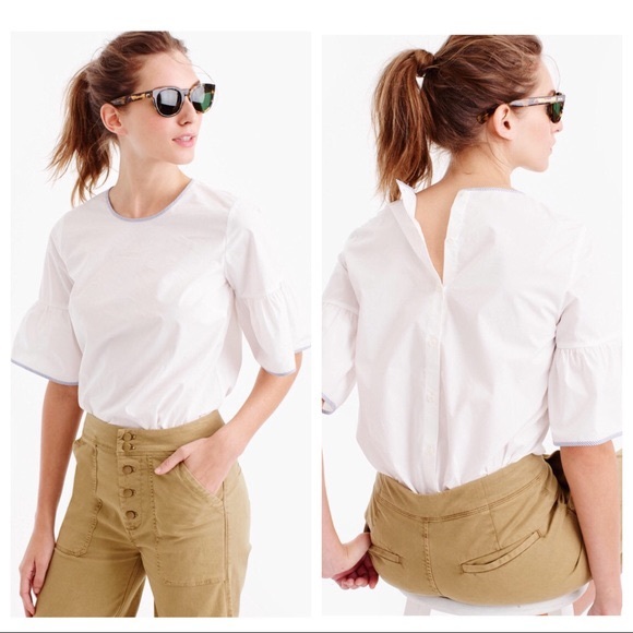 J.Crew White  Button Back Bell Sleeve Top - Picture 1 of 6